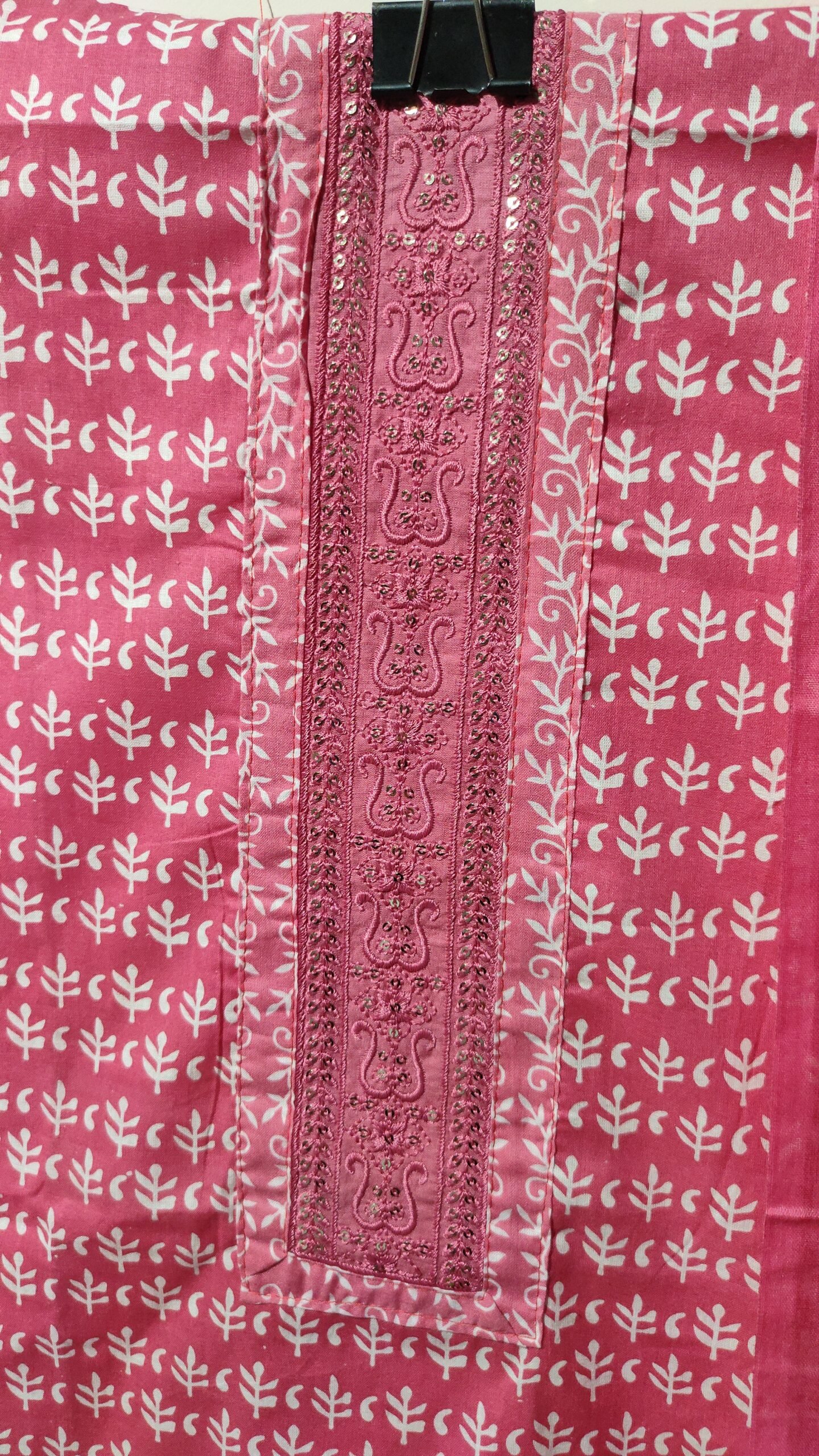 Pure Cotton Red Leaf Printed Unstitched Suit for Women - Image 3