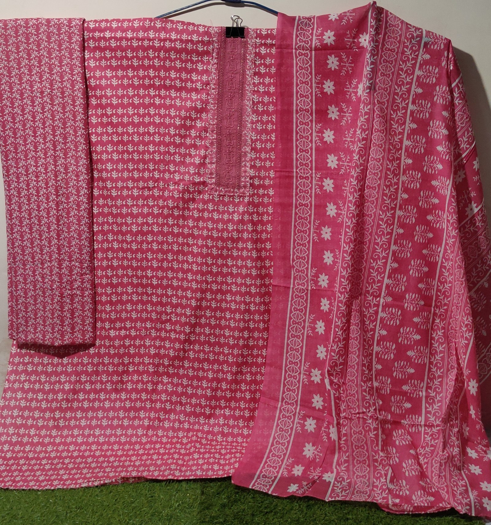 Pure Cotton Red Leaf Printed Unstitched Suit for Women - Image 2