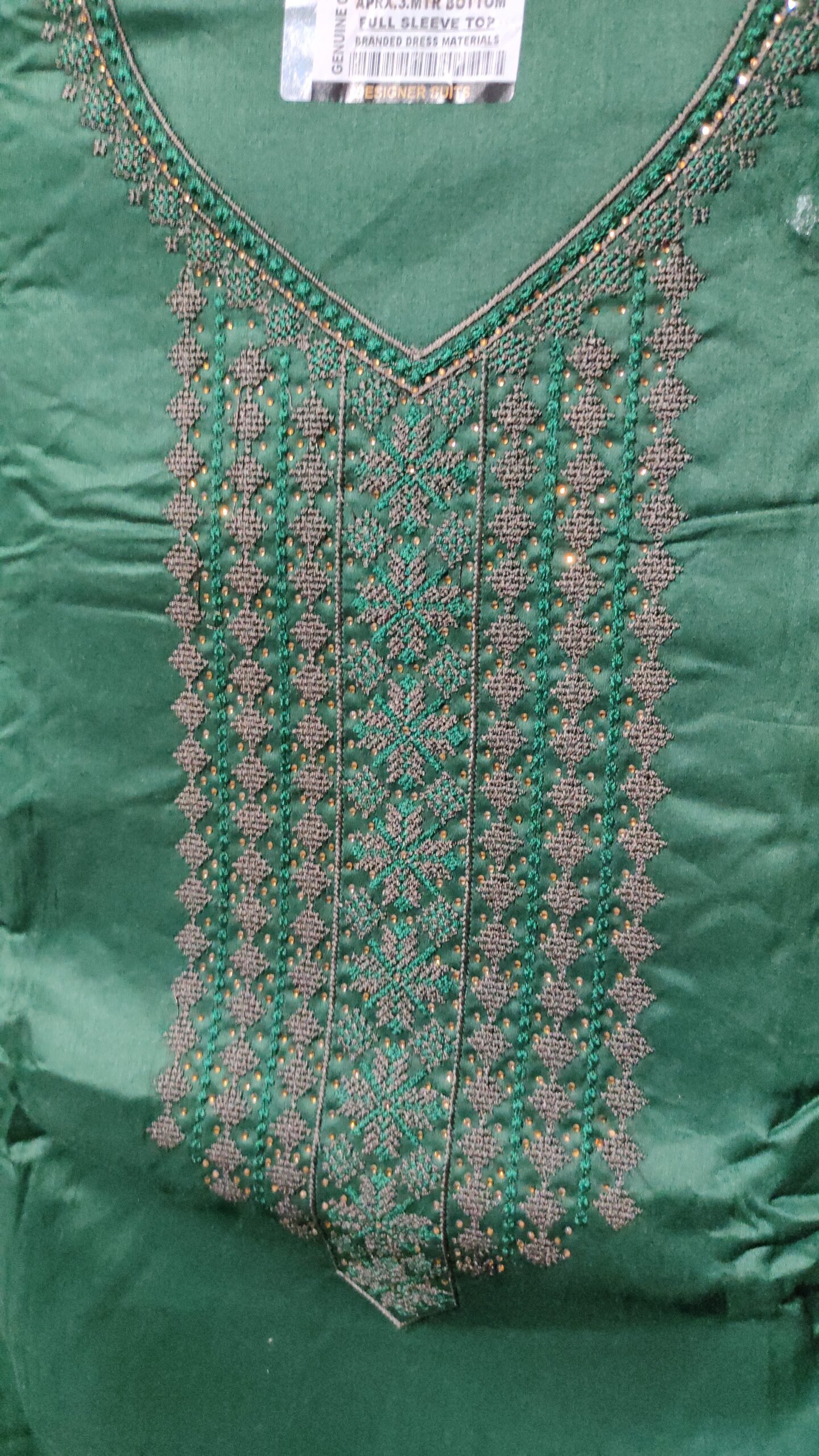 Premium Bottle Green Glace Cotton Unstitched Suit For Women - Image 3