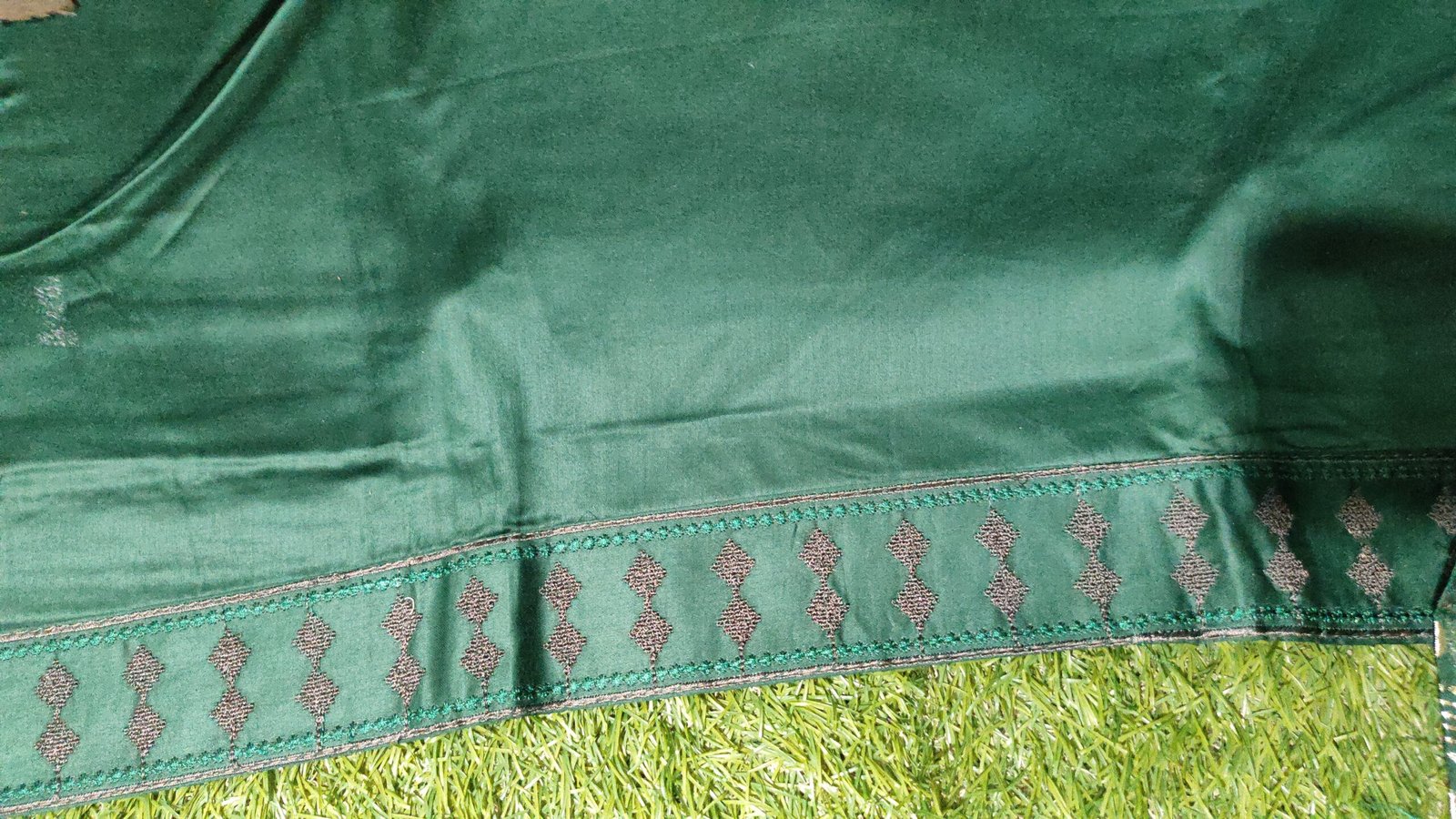 Premium Bottle Green Glace Cotton Unstitched Suit For Women - Image 4