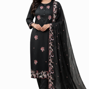 Black Embroidered Unstitched Suit for Women
