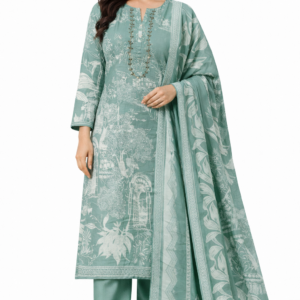 Elegant Green Floral Printed Cotton Unstitched Suit Set with Designer Dupatta