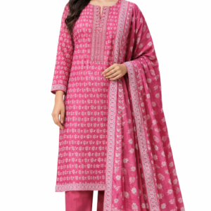 Pure Cotton Red Leaf Printed Unstitched Suit for Women