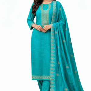 Teal Blue Heavy Embroidered Unstitched Suit for Women