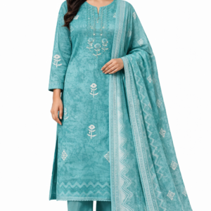 Elegant Aqua Green Cotton Unstitched Suit for Women