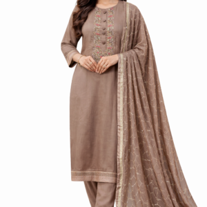 Coffee Brown Embroidered Unstitched Suit for Women