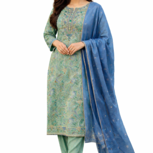 Sea Green Floral Printed Unstitched Suit for Women
