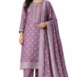 Premium Wine Cotton Printed Unstitched Suit for Women